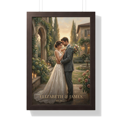 Wedding portrait of Elizabeth and James with date.