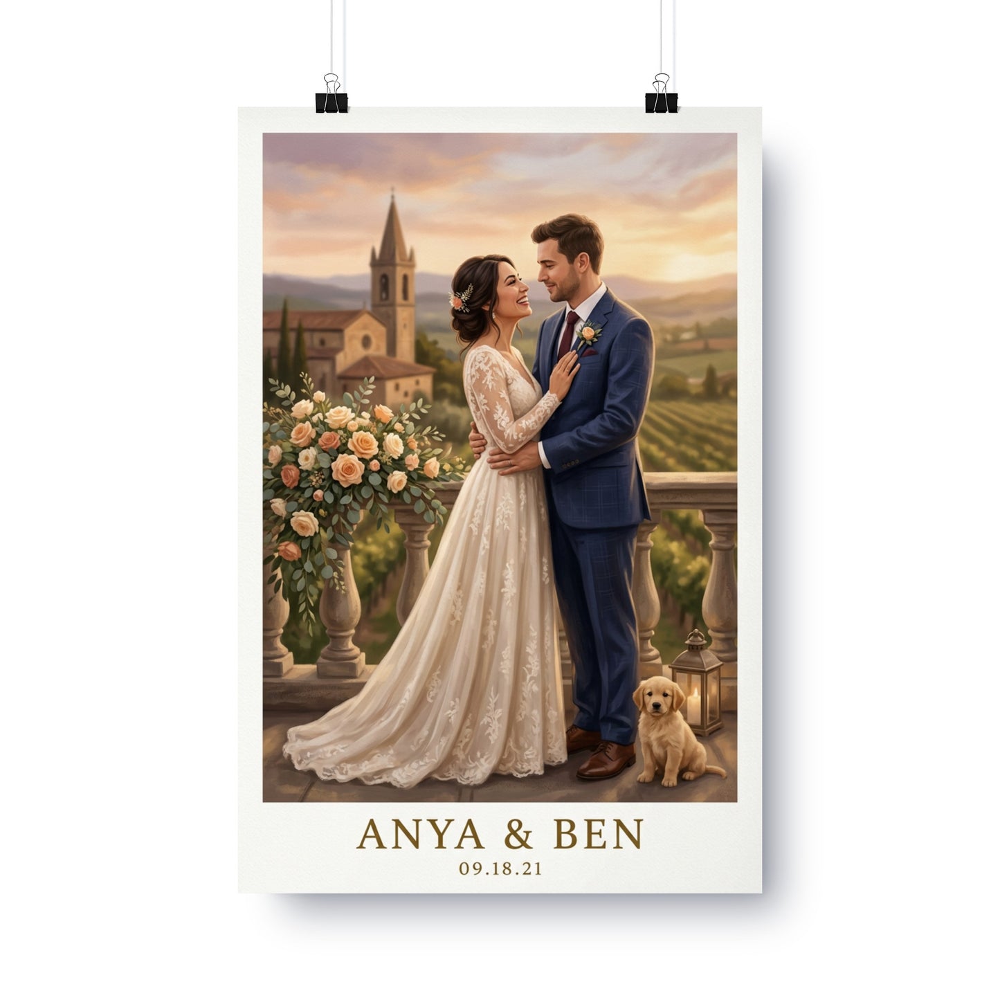Couple Anya & Ben with dog on wedding day, September 18, 2021.