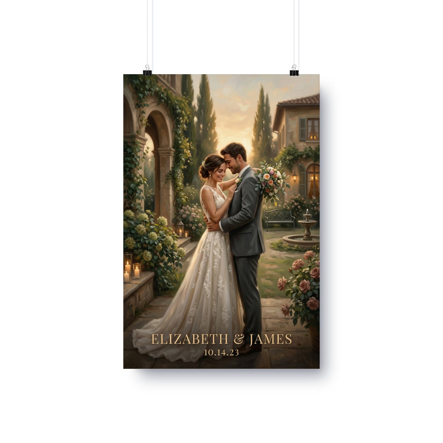 Wedding portrait of Elizabeth and James with date 10.13.23.